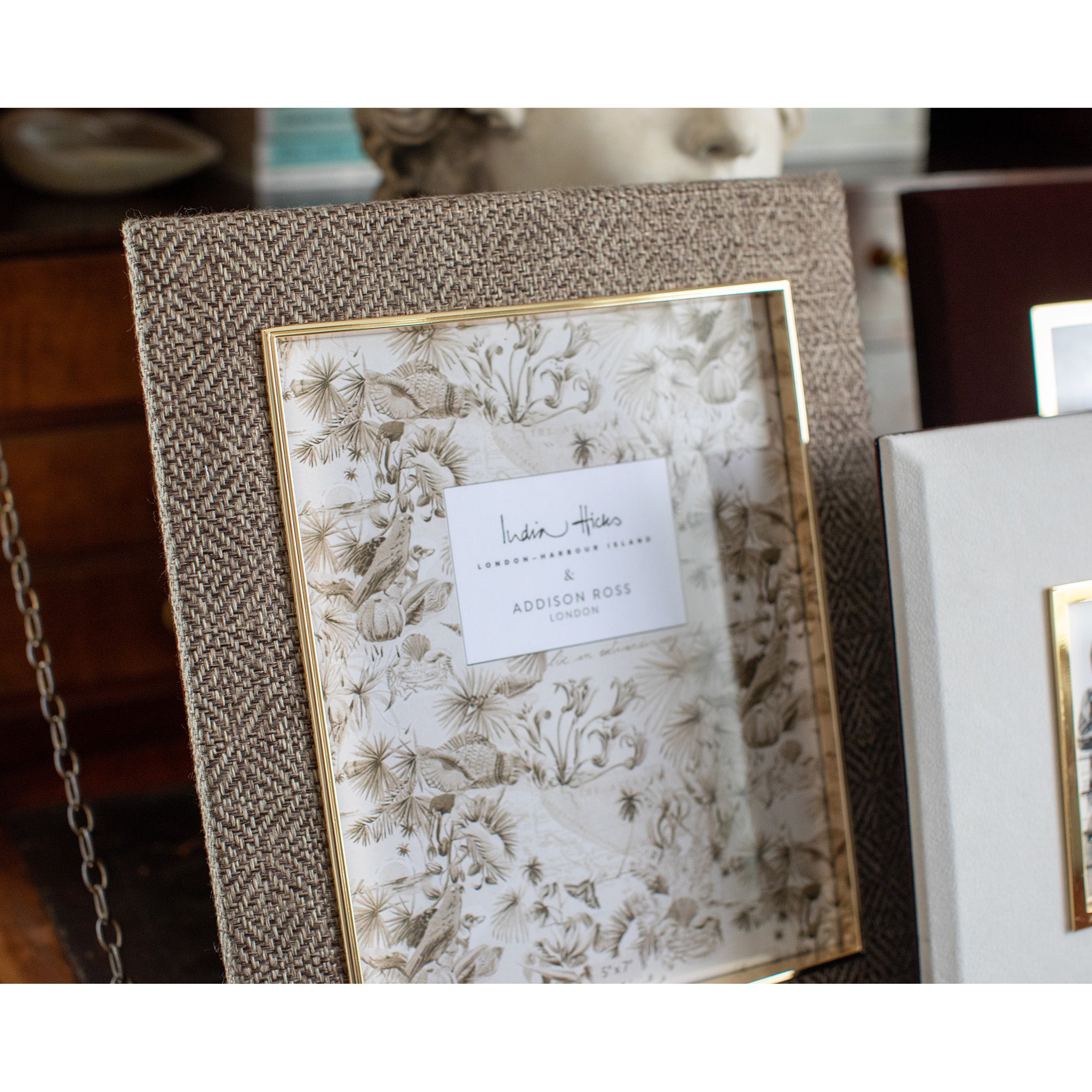 India Hicks Grey Geometric Fabric Photo Frame